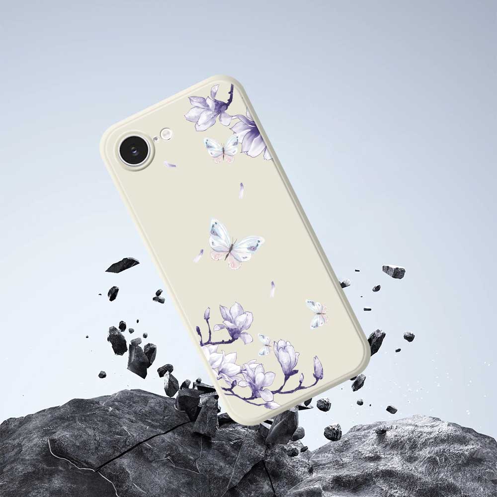 For iPhone 16e Case Butterfly Magnolia Pattern Printing Straight Edge TPU Phone Back Cover