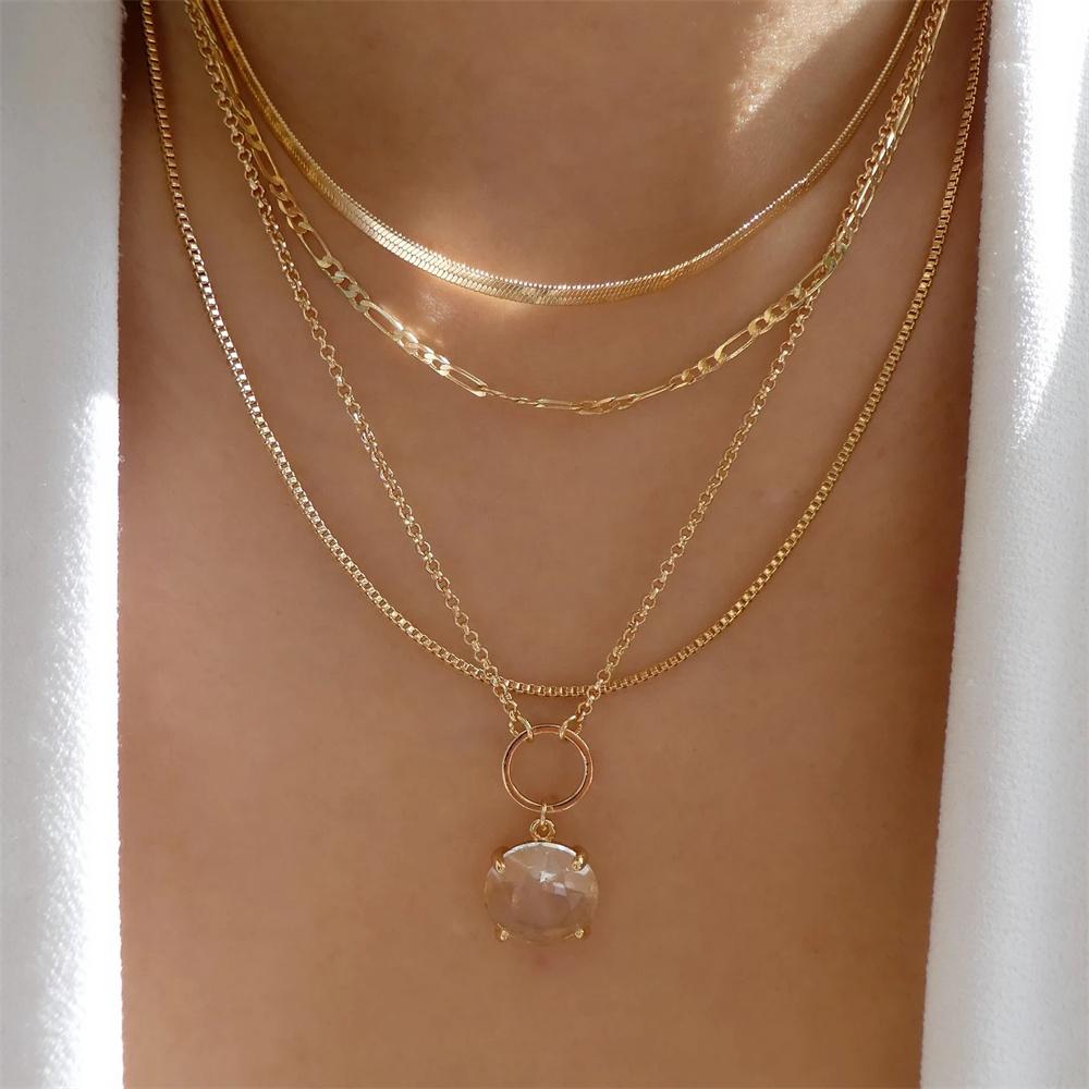 Classic Gold Multilayered Necklace for Women Vintage Silver Geometric Pendant Necklaces Butterfly Choker Jewelry