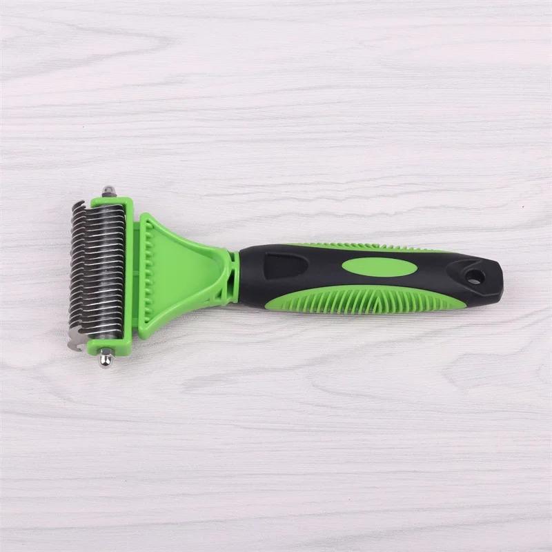 Pets Stainless Steel Grooming Brush Two-Sided Shedding and Dematting Undercoat Rake Comb for Dog Cat Remove Knots Tangles Easily