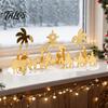 Reusable Holiday Display Christmas Acrylic Ornament, Mirrored Golden Silhouette Scene, Decorative Festive Desktop for Living Room Fireplace