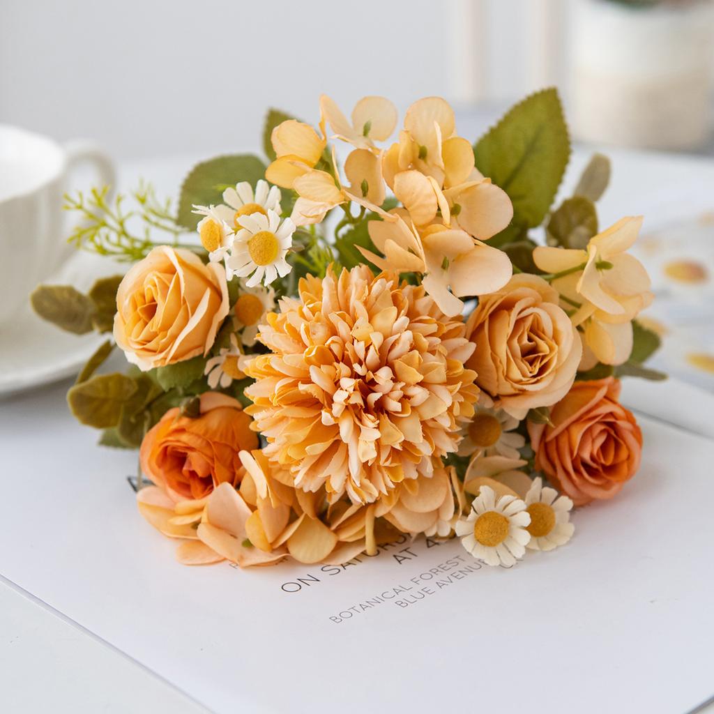 Fiori Artificiali Matrimonio Casa Camera da Letto Decorazione Bouquet da Sposa Giardino Rose Finte di Seta Ortensie Vaso per Tavola Esterno