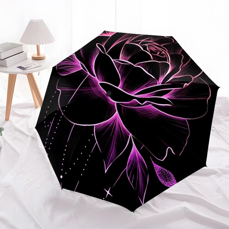 1pc Neon Rose Glow Artwork Umbrella with Plastic Handle,Suitable for All Seasons Home Travel Outdoor UmbrellaDD429