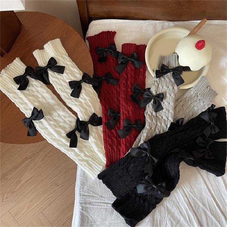 Women Girls Elegant Bowknot Accent Leg Warmers Twist Cable Knitted Footless Socks Foot Covers Boot Cuffs Accessories