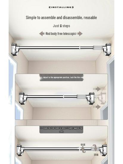 Retractable No-Drill Balcony Clothes Drying Rod, 304 Stainless Steel Hanger for Home Use