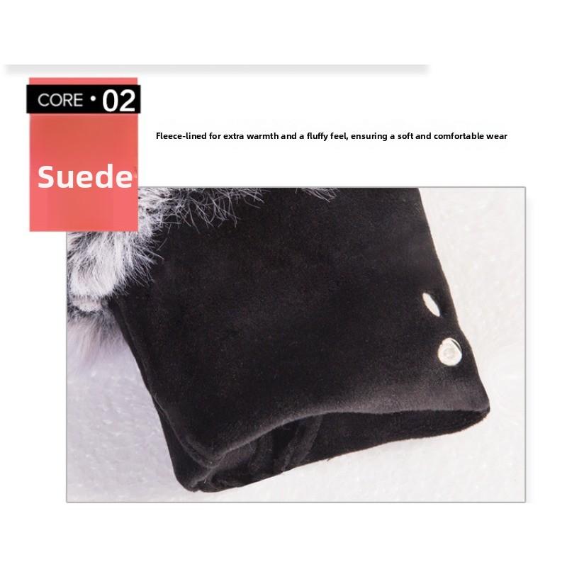Mary Touchscreen-compatible warm gloves - women's winter student style, korean cute design, fleece-lined, extra thick suede gloves