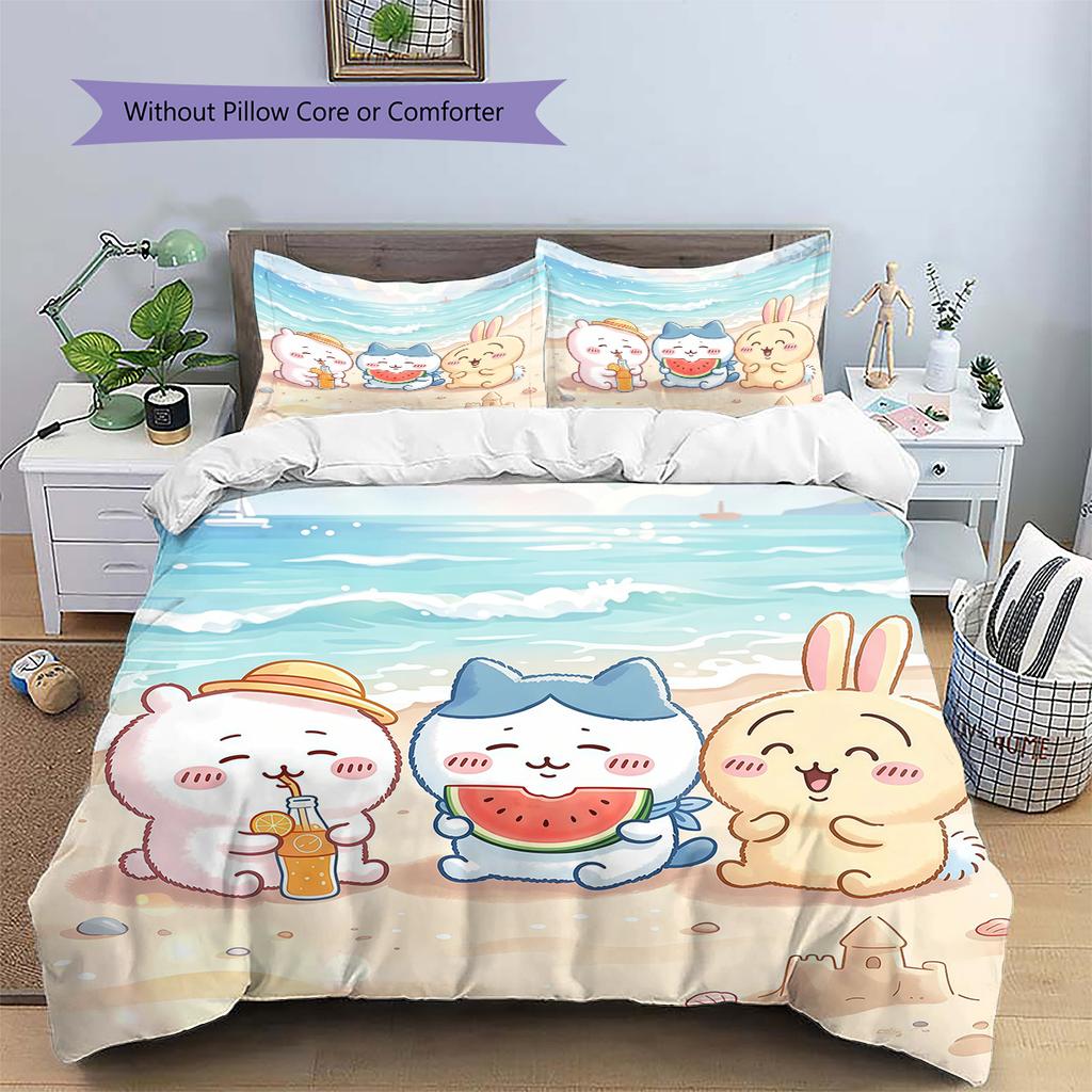 Chiikawa Pattern Bedding Quilt Set  Home Decoration  Gift (1 * duvet cover + 2 * pillowcase  without core)