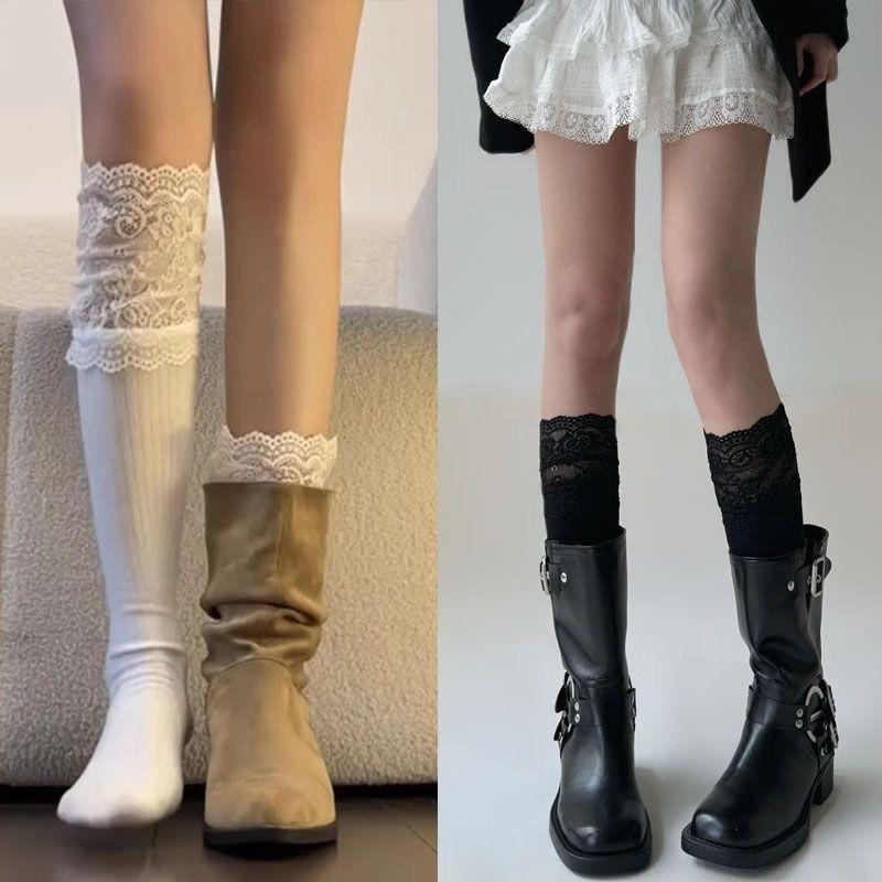 Lace Lace Calf Socks, Women's Pile Socks, Cotton Socks, Spring and Summer Knight Boots and Socks, Versatile and Trendy Ballet Style
