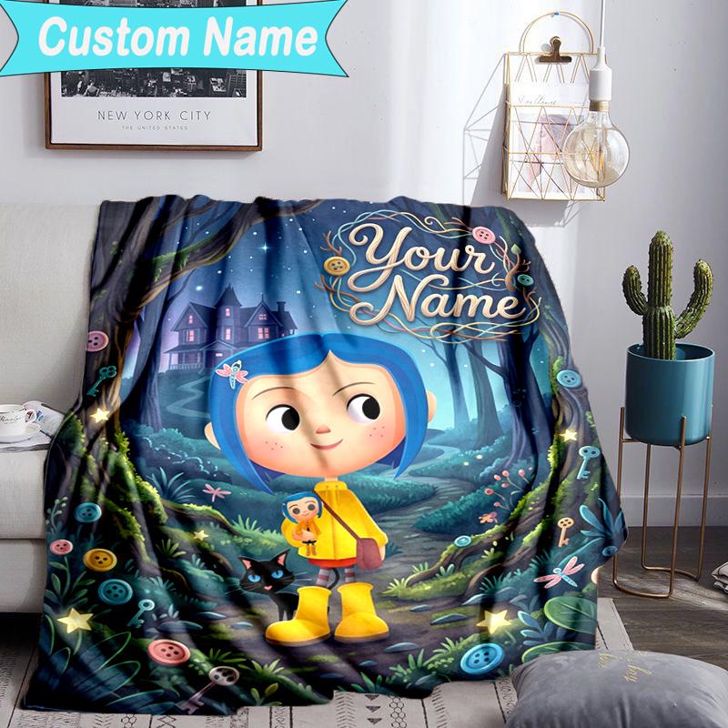 Custom Name Blanket Mystery Coraline's World Blanket Bedding Blanket for Travel, Camping, Living Rooms, Offices, Sofas, Fan Christmas gift