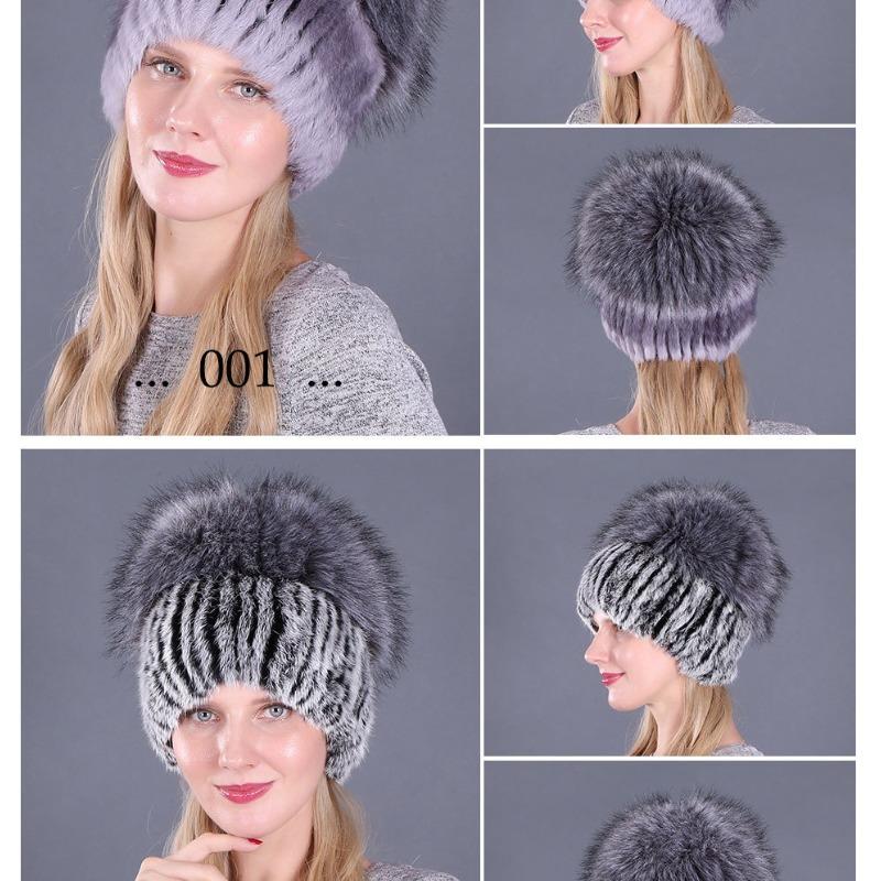 Autumn and Winter Women's Rabbit Fur Cap Casual Warm Ear Protection Knitted Caps
