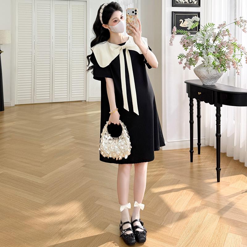 2026 French-Style Two-Way Dress: Short-Sleeved, Contrasting Bow, Doll Collar Large