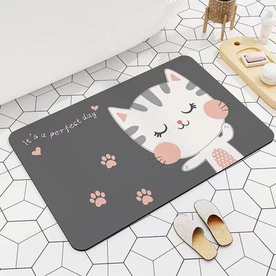 Tapete de Chão de Banheiro Absorvente Desenho Animado, Tapete para Porta de Banheiro de Gato, Tapete para Pés Antiderrapante de Secagem Rápida, Tapete para Porta de Entrada