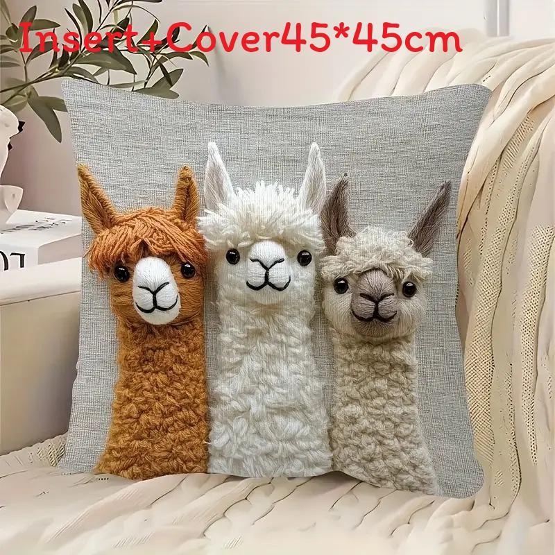 Cute Sheep Throw Pillow Cover 2d Embroidery Linen Home Decor For Sofa