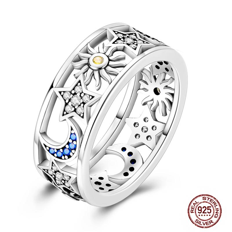 

Горячие кольца с голубым цирконом для женщин 925 стерлинговая медь Сверкающая звезда луна синева глаза сердце оригинальное кольцо на палец свадьба циркон 9