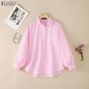 ZANZEA Women Casual Turn Down Collar Long Sleeve Stripe Blouse