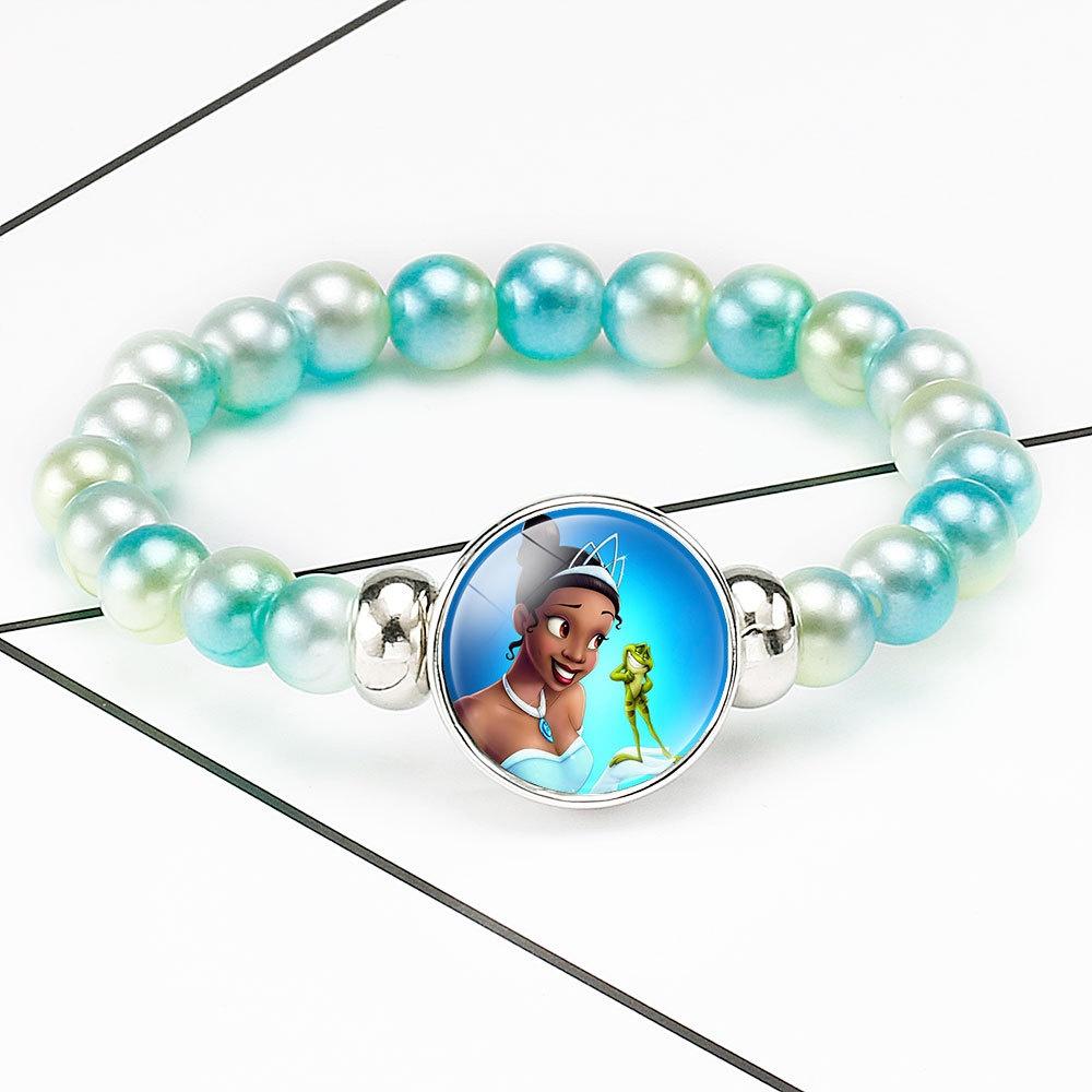 Princess Series Bracelet For Children Creative Cartoon Image Rainbow Beads Adjustable Wristband