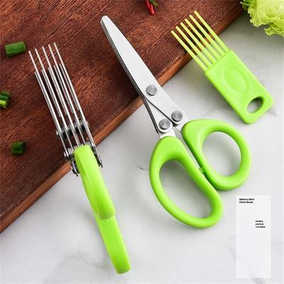 Multi-functional Multi-layer Stainless Steel Kitchen Scissors, Green Onion Chopper, Herb and Spice Cooking Tool Scissors