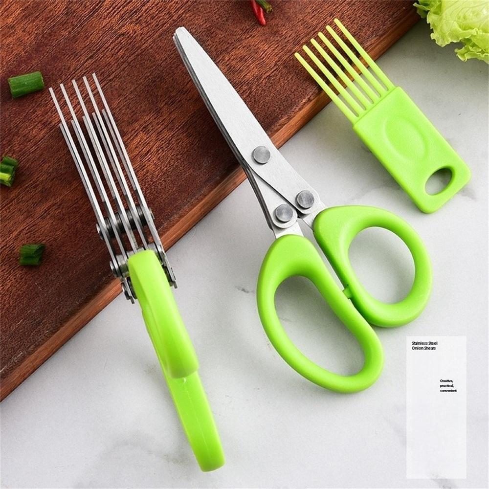 Multi-functional multi-layer stainless steel kitchen scissors, green onion chopper, herb and spice cooking tool scissors