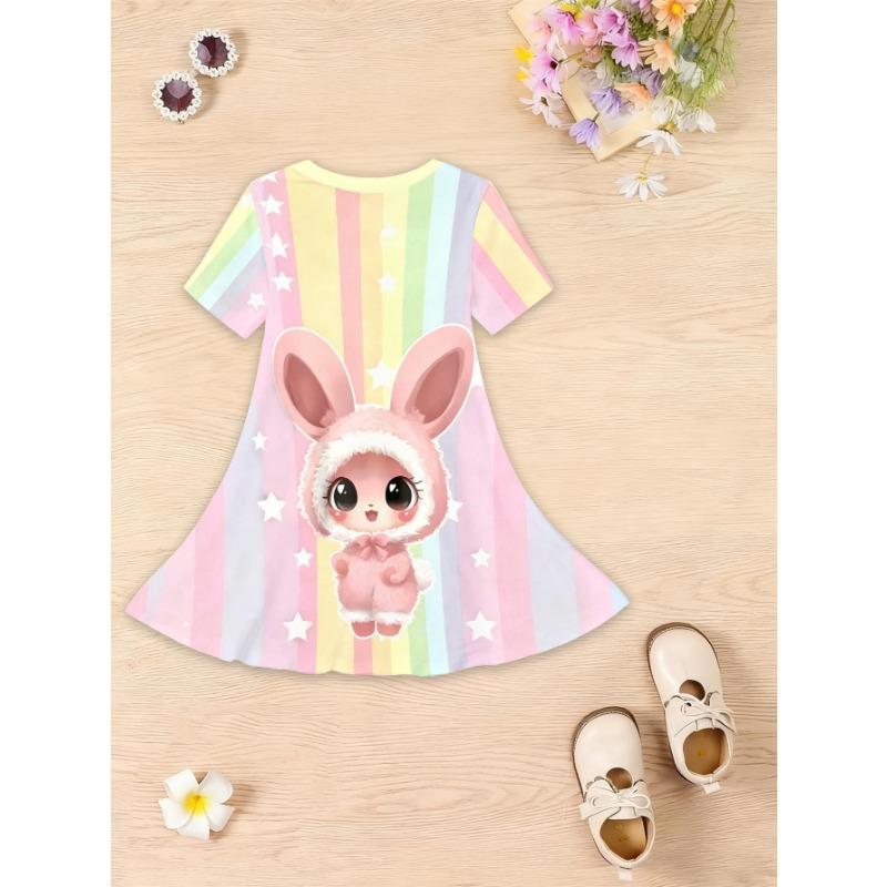 Girl's Princess Party Dress with Short Sleeves & Full - Lightweight Mid-Length Dress for Spring Summer Birthday Outfits