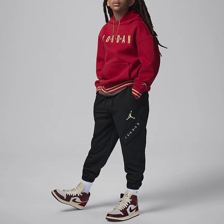 Jordan MJ Logo Čínského Nového Roku Vyšívané Šněrovací Ležérní Pletené Joggers s Manžetami Dětské Joggers Černé HJ8052-010