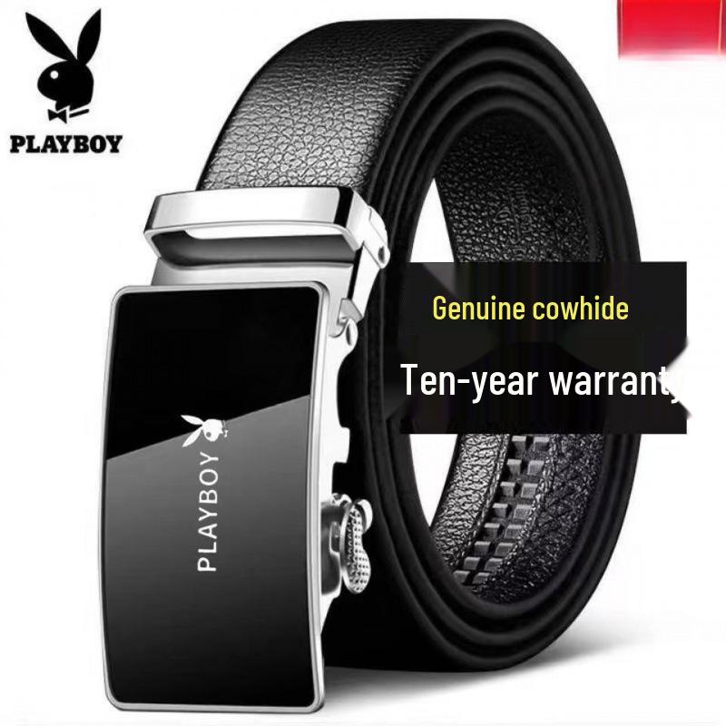 Playboy Men's Genuine Leather Automatic Buckle Belt - Business & Casual Fashion