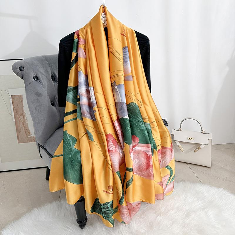 New new silk satin long thin scarf female fashionable temperament plant flower printed shawl travel with scarf