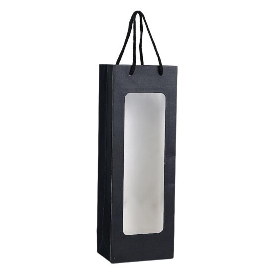 Kraft Paper Bag Decorative Oblong Shape Detachable Carry Cord Portable Pack Red Wine Contrast Color Translucent Visible Gift Bag for Champagne