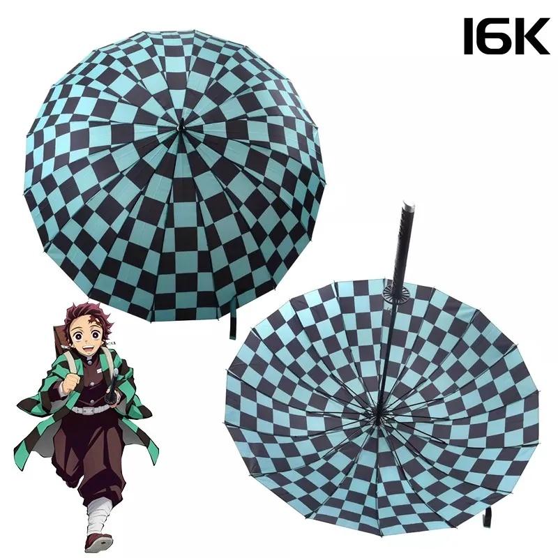 Long Kamado Tanjirou Katana Umbrella Handle UV Blocking Black Parasol Anime Demon Slayer Japanese Katana Sword Umbrella Raincoa