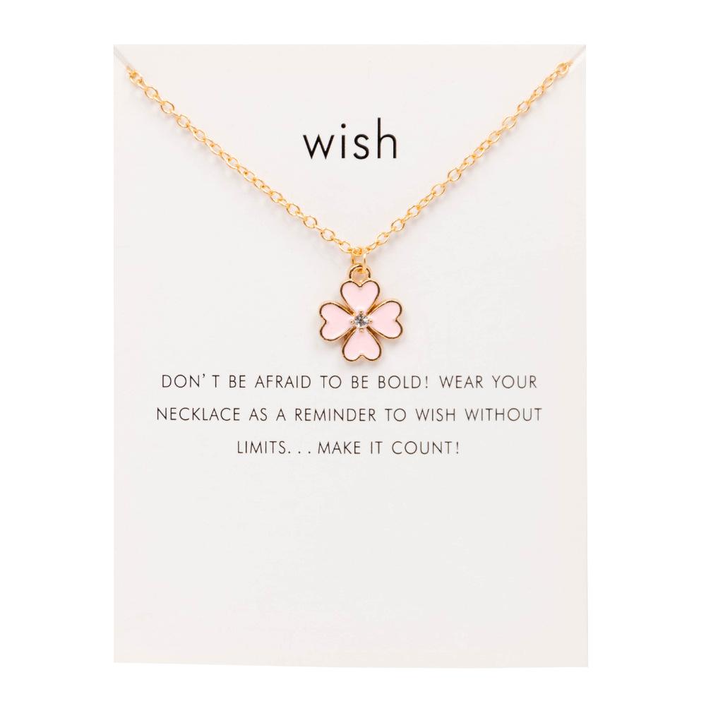 Inlaid Zircon Lucky Clover Pendant Card Necklace Jewelry Bring Greeting Cards and Gifts