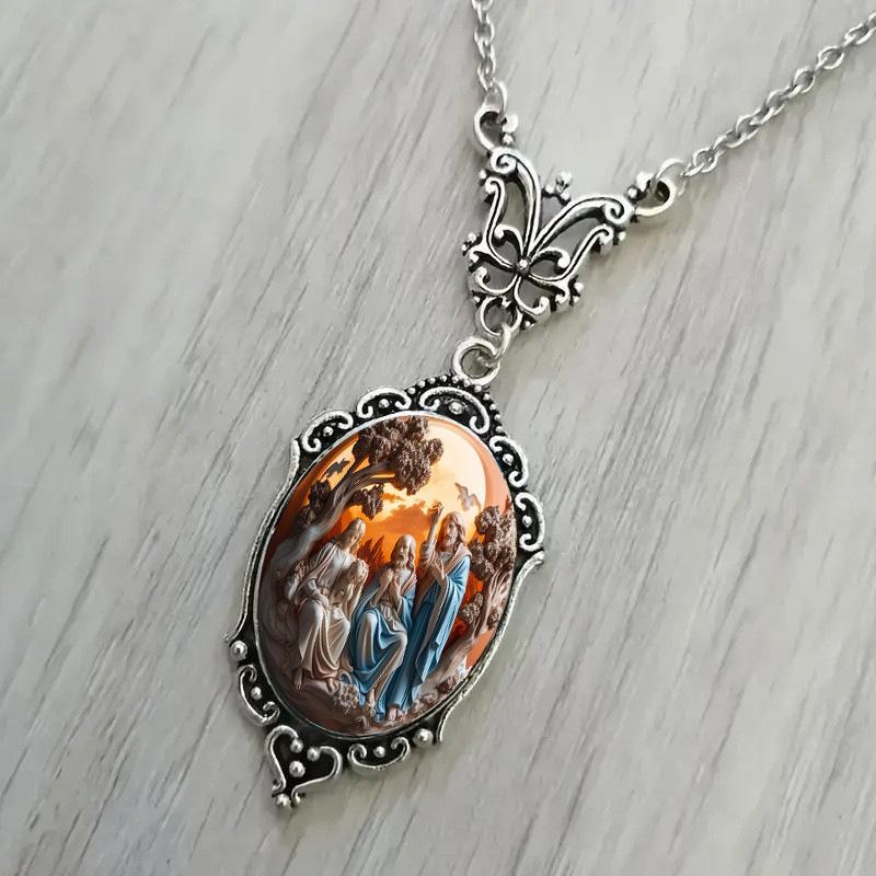 At Dusk, Everyone Witnessed the New Birth Pattern Oval Pendant Necklace Jewelry