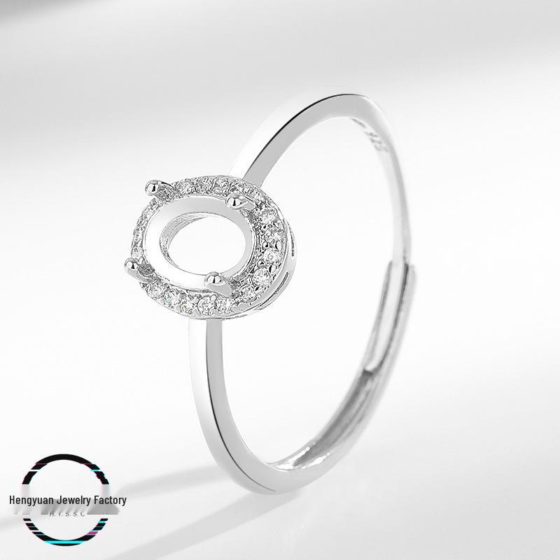 

Platinum Gold Oval Cabochon Ring Setting for DIY CZ, Diamond, or Jade Inlays - Imitation 925 Silver Oval 7x9