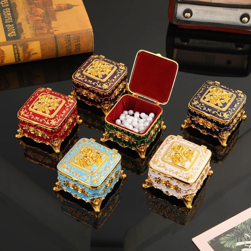 Elegant Vintage Metal Jewelry Box With Enamel Floral Design Compact Organizer Necklaces Rings Earrings
