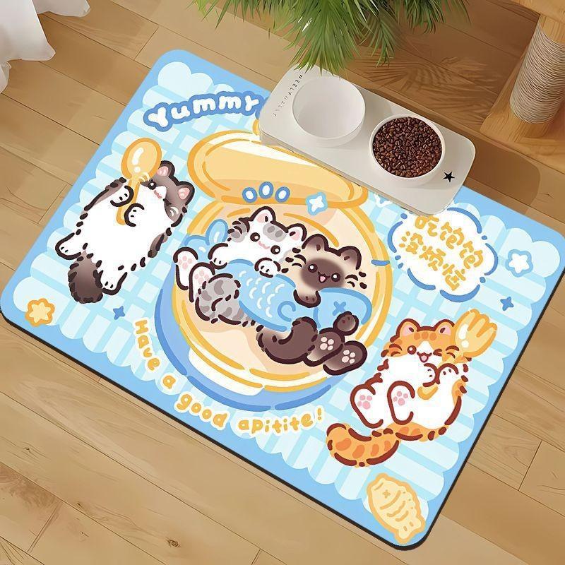 Cute Animal Silicone Diatomite Spillproof Pet Feeding Mat For Dining And Feeding