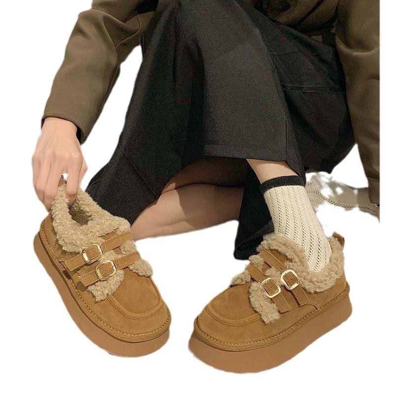 Platform snow boots women's winter velvet Maillard wool cotton shoes new one-pedal retro