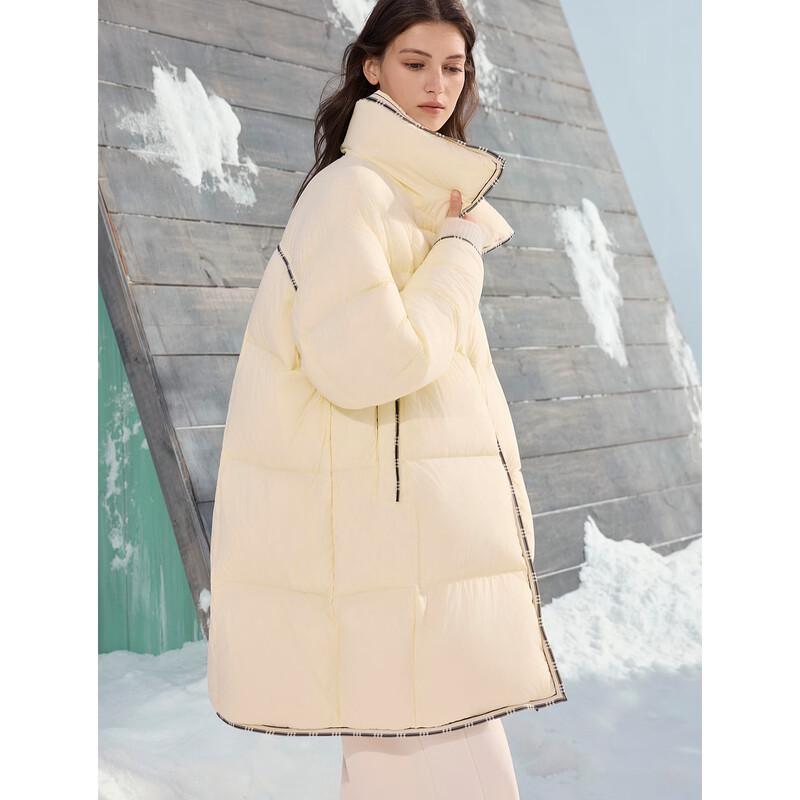 ELLE 90% Goose Down Colorblock Stand-up Collar Down Jacket