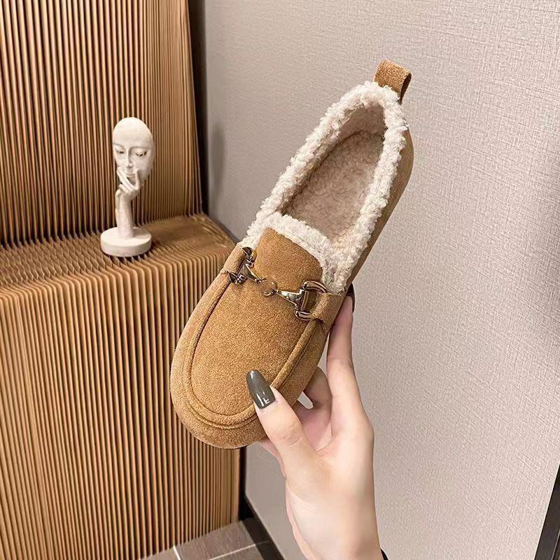 Casual Warm Fluffy Shoes Women's 2025 New Autumn and Winter Velvet Cotton Shoes, Non-slip One-pedal Loafers