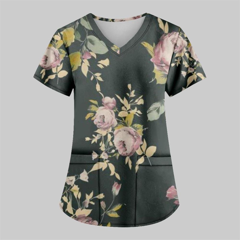 

Nursing Uniforms for Women Simple Sunflower Pattern Clinical Uniforms Short-Sleeved V-Neck Fashion Prints Surgical Uniform 5XL
