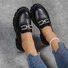 Large Size Small Leather Shoes Women's Spring and Autumn Thick-soled British Women's Shallow Mouth Rhinestone Buckle Single Shoes Women