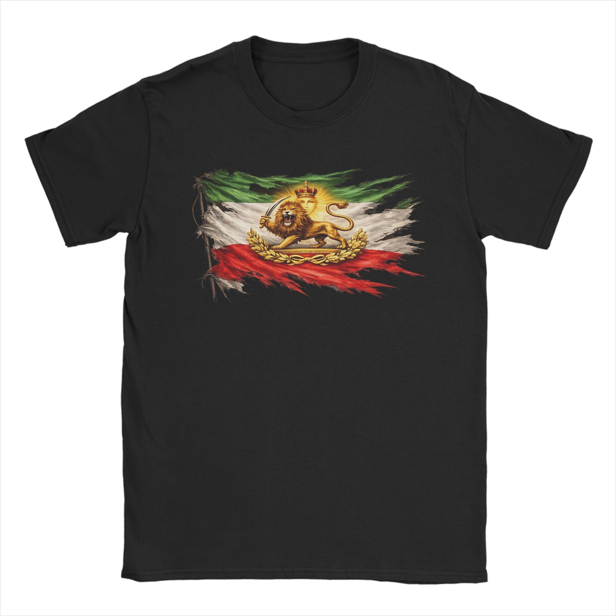 Lion Sun Flag Distressed Design T-shirt M