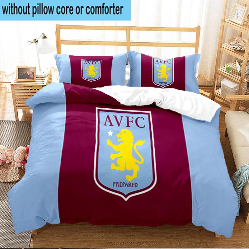Aston Villa Fc Crest 3PCS Print Bedding Set, Includes A Duvet Cover and Two Pillowcases for Bedroom, Dormitory, Suitable for All Seasons