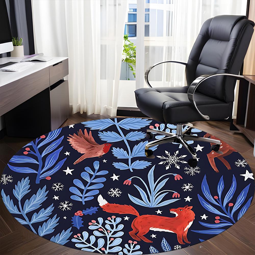 1PC Winter Wildlife Office Round Area Rug, Mat Suitable For Office, Under Office Chairs Bedroom Living Room Home Decor, Room Deco