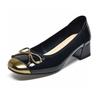Round head high heels women's 2024 autumn new color matching bow middle heel ballet shoes Korean version commuter small single shoes