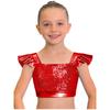 Dětské dívčí topy na jazzový tanec Čtvercový výstřih Volánkové rukávy Třpytivý flitrovaný metalický crop top