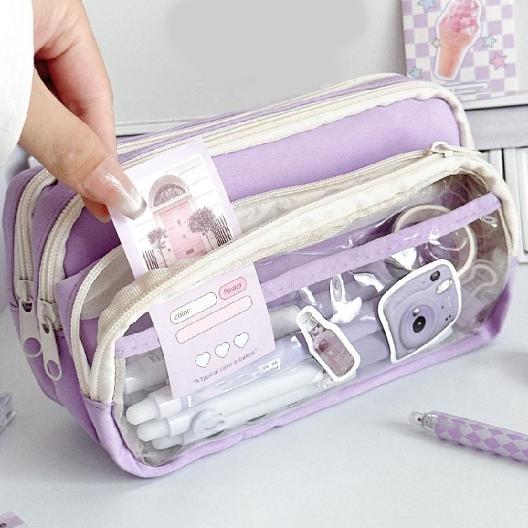 Large Transparent School Bag Case With Reinforced Canvas Material Multiple Pen Slots Compact Carry Students Adults