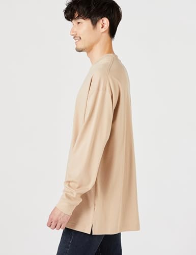 Amazon Essentials Men's 100% Organic Cotton Oversized Long Sleeve T-Shirt, Tan, Size Small