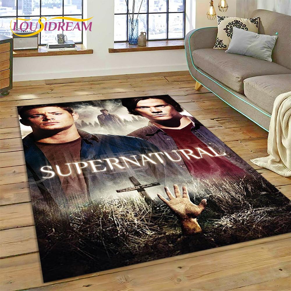 Alfombra Alfombrilla 3D SPN Más Reciente Sobrenatural Dean Sam para Sala de Estar Dormitorio Decoración del Hogar, Alfombrilla Antideslizante Decoración para Sofá Felpudo