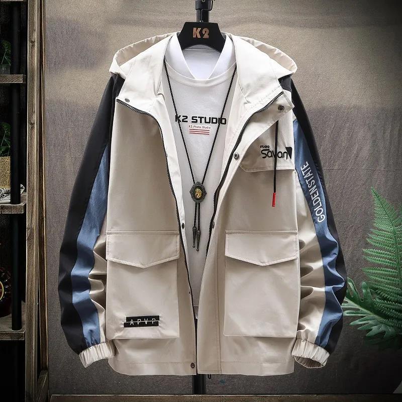 Wiosenna kurtka męska w dużych rozmiarach Butik z kapturem Miękka i wygodna parka Dorywczo luźna odzież robocza