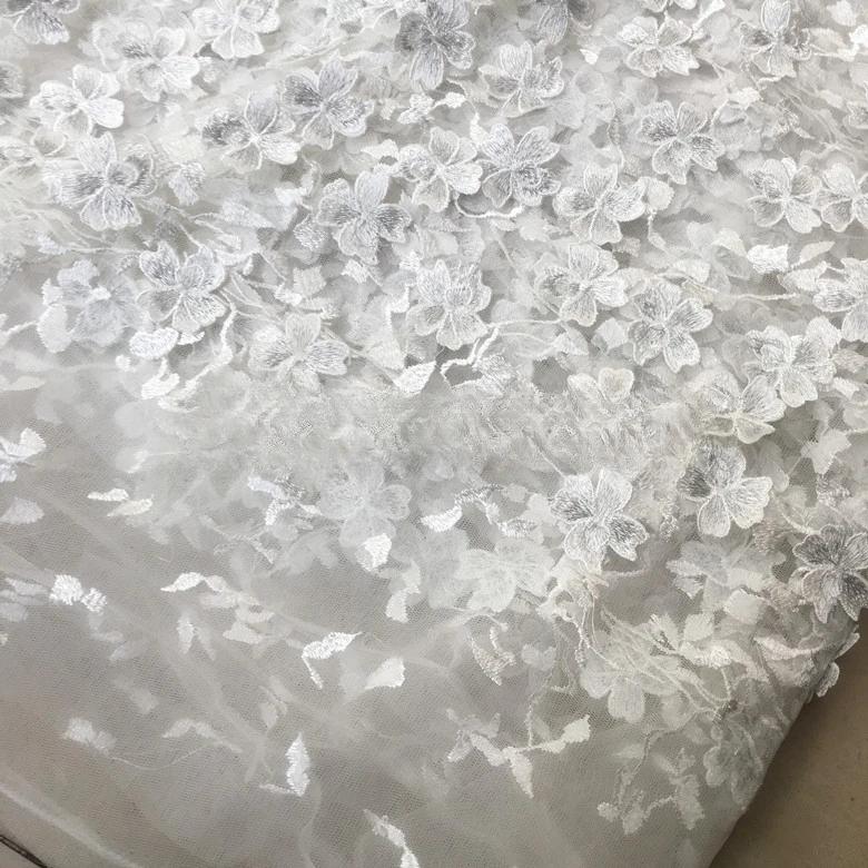 50x125cm Bleu Clair Rose Broderie Dentelle 3D Fleur Tissu Tissu pour Robe Vêtement Fond pour Mariage Senior Tournage en Direct