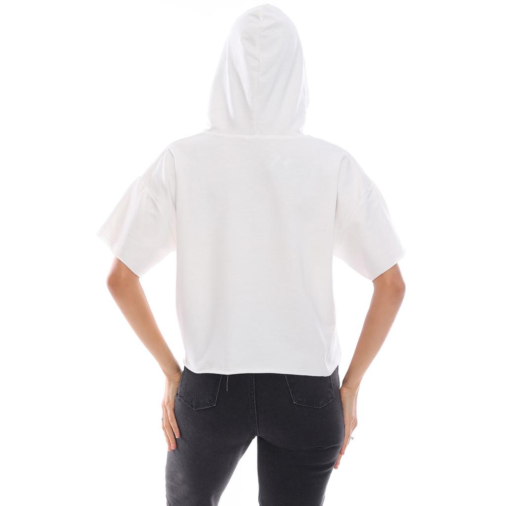 Hanorac cu glugă pentru femei, alb, cu litere imprimate