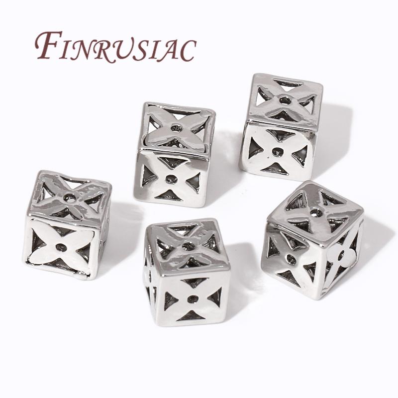 18K Gold Plated Square Hollow Metal Bead,Separators For Beads,Bracelets Beads For DIY Beading Jewelry Making Supplies Findings