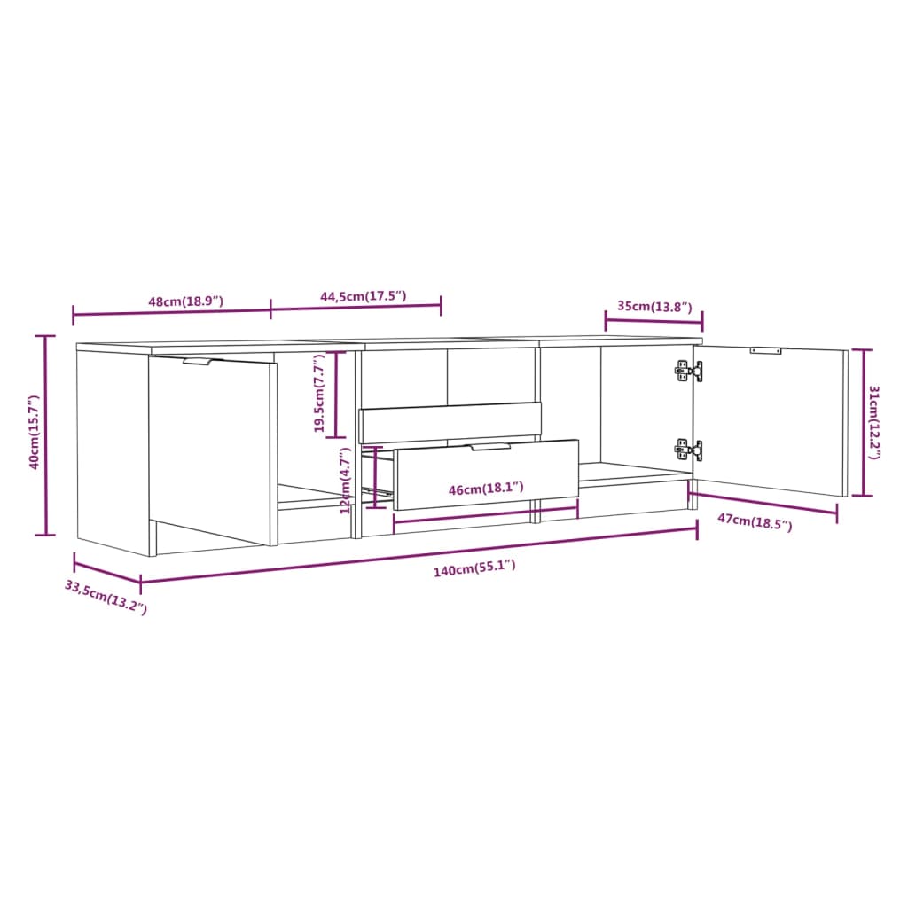 TV Stand Concrete Grey 140 x 35 x 40 cm Particleboard